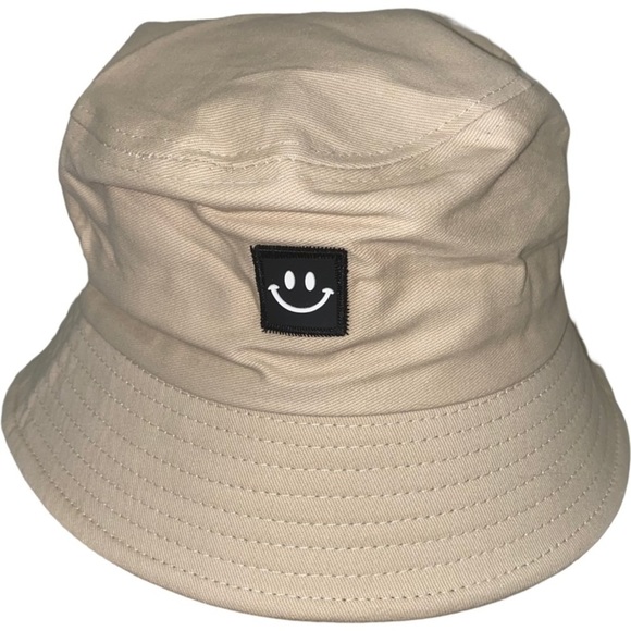 HIPSTER Smily Face Bucket Hat - Tan - Adult Hat - Picture 1 of 5